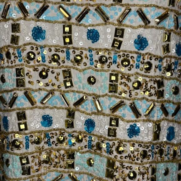 Boston Proper Gold Aqua Gem Embellished Beach Wedding Guest Tank Womens Sz S - Picture 3 of 7